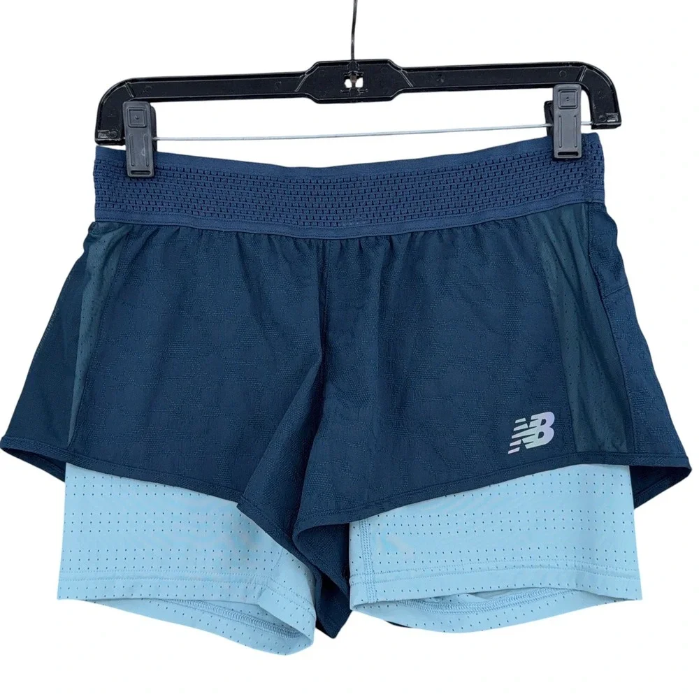 New Balance 2-in-1 Running Shorts Womens Small WS83262 Blue